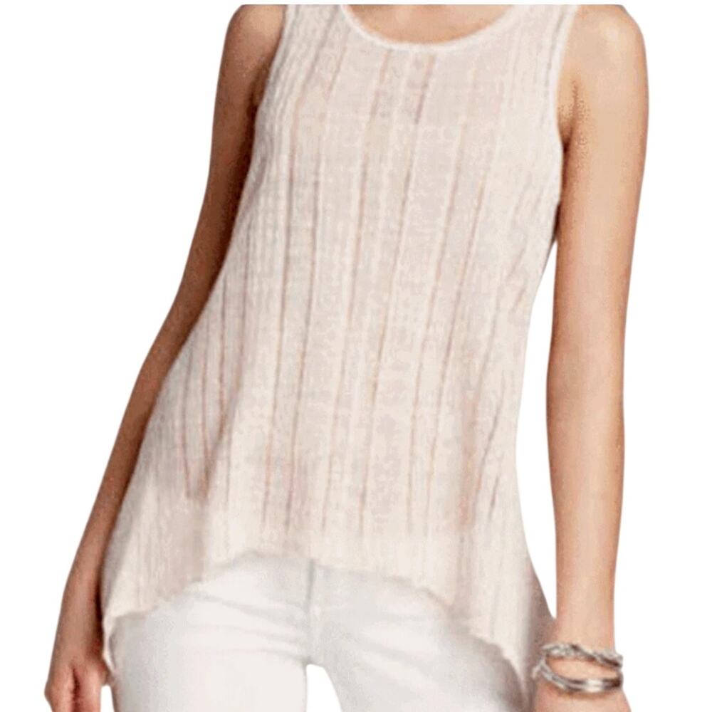 Eileen Fisher Linen Silk Scoop Neck Sheer Stripe Knit Chic Light Pink Tank Top